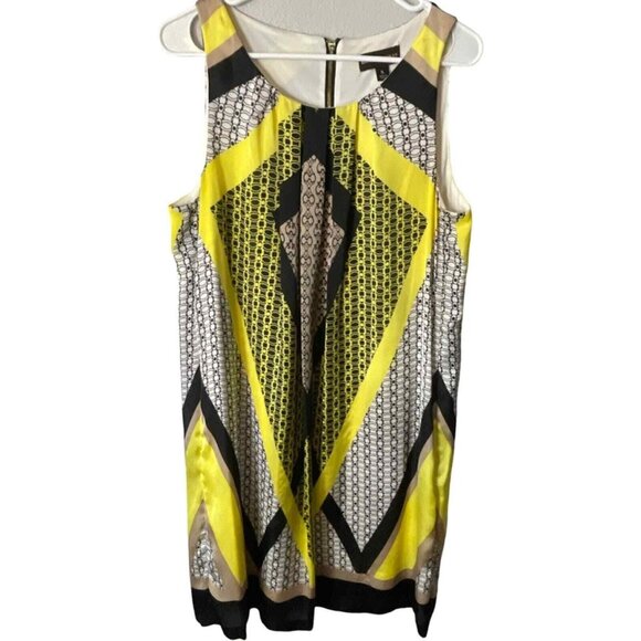 Dana Buchman Yellow/Black Geometric Retro Satin Sheath Sleeveless Midi Dress XL - Picture 2 of 8